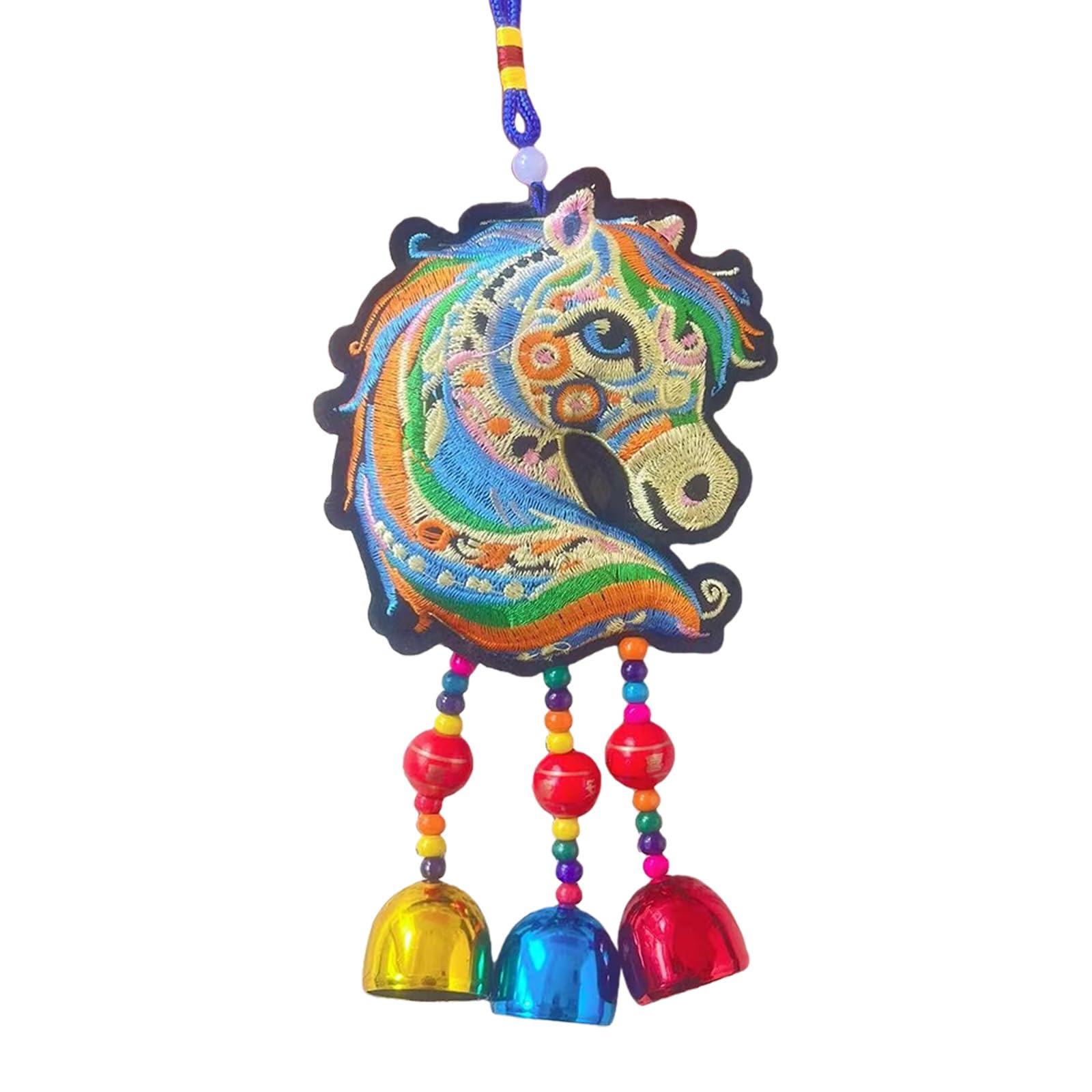 Chinese New Years Horse Ornament Car Hanging Bells Zodiacs Pendant Charm with Tassels Fengshui Ornaments Interior Decoration Feng Shui Hanging Bells and Tassels New Year Home Door Good Luck Rearview