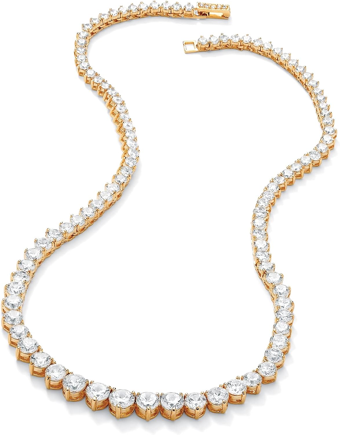 Palm Beach Jewelry PalmBeach Yellow Gold-plated Round Cubic Zirconia, Graduated Eternity Tennis Necklace (7.5mm), Fold Over Clasp, 16 inches