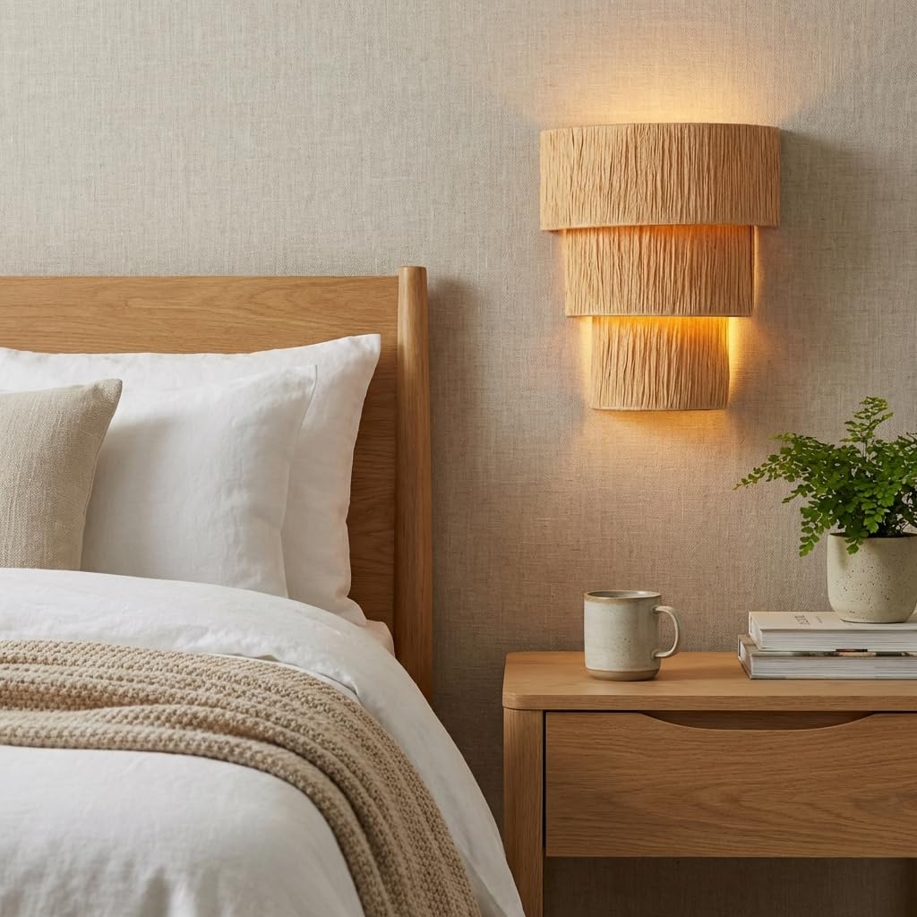 Alpinaluz Aplique Murale Style Bohème avec Abat-jour en Tissu Semi-transparent Beige Marron, Double Douille E27, Éclairage Décoratif pour Chambre, Salon, Couloir et Salle à Manger Intérieur