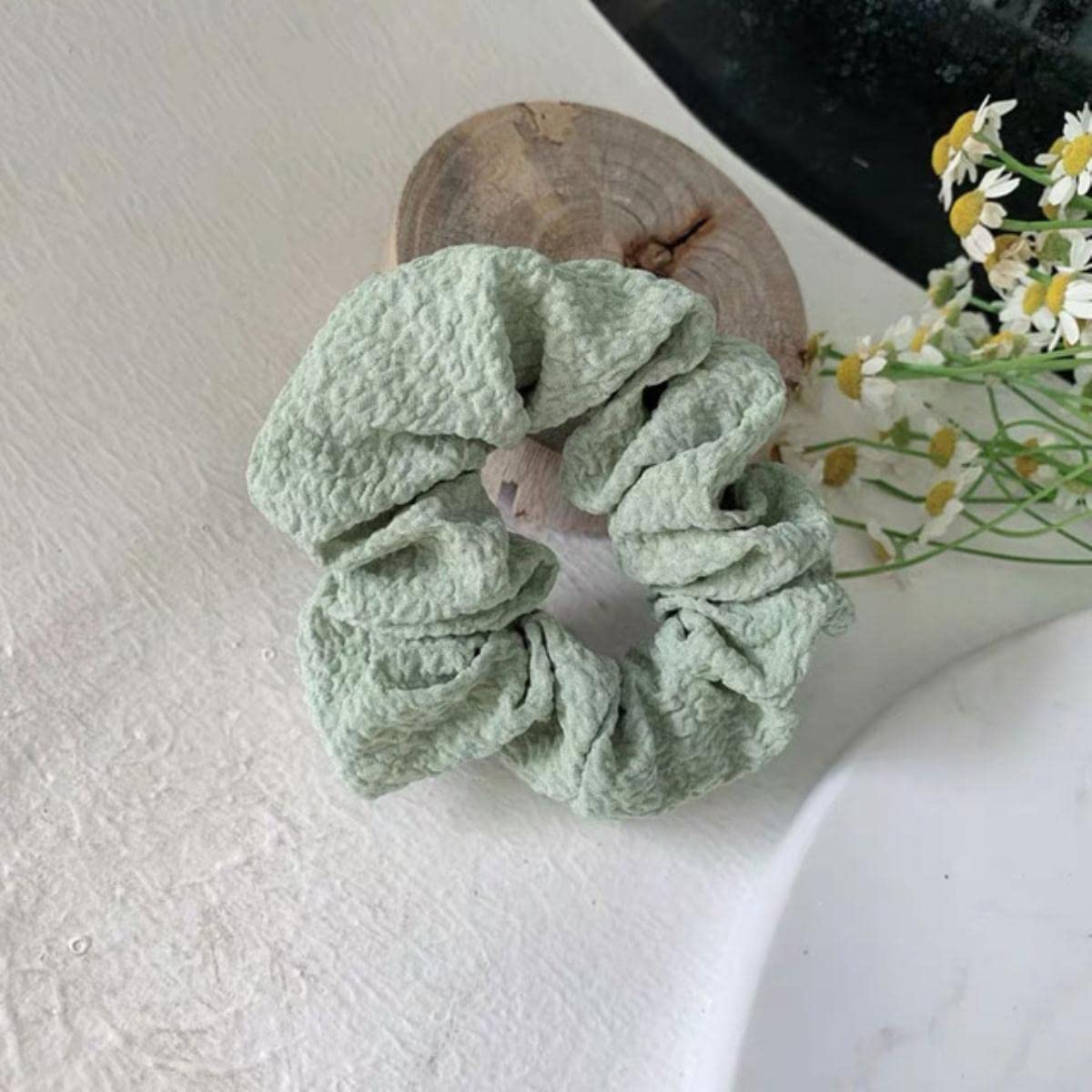 Solidne elastyczne gumki do włosów Scrunchie Opaski gumowe dla kobiet Dziewczęta Sport Gym Hair Scrunchies Holder Akcesoria do włosów-proszek z pasty fasolowej (musztardowy zielony)