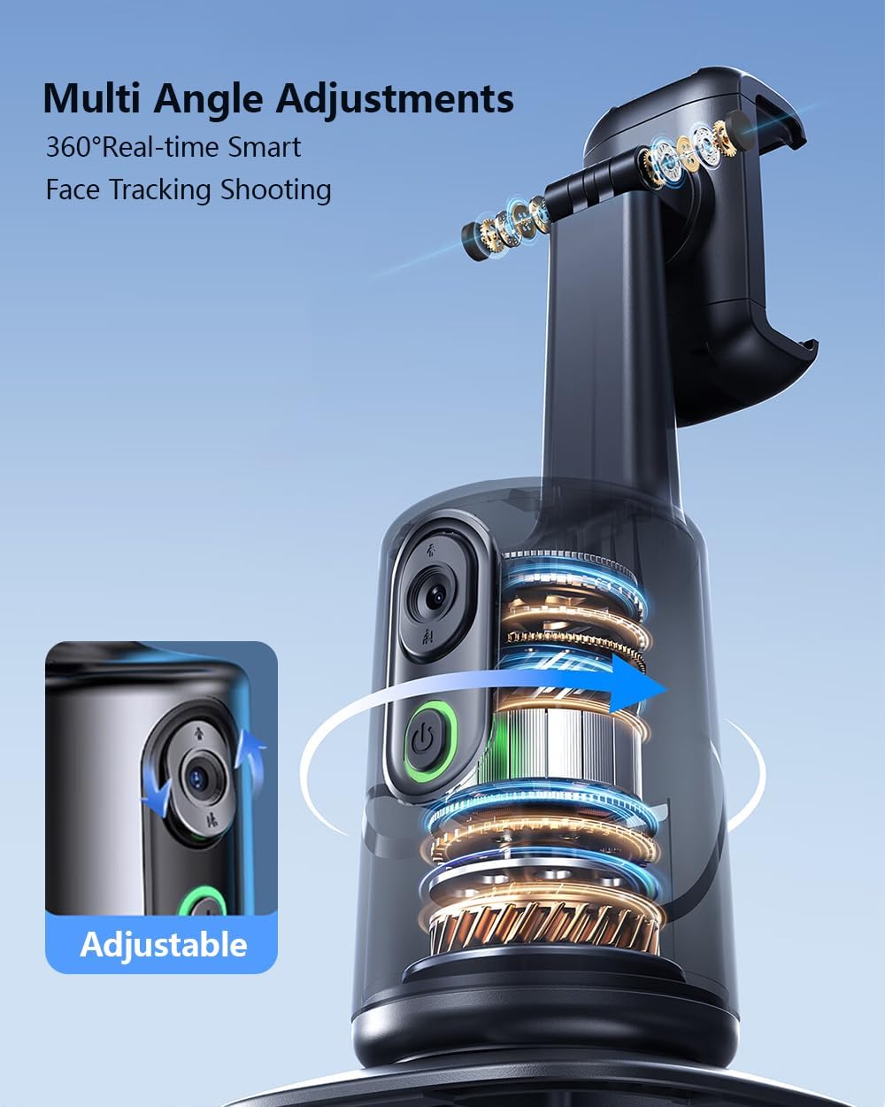 Auto Face Tracking Phone Holder,No App Required,360° Rotation Phone Camera Stand with Remote and Gesture Control, Smart Shooting Tripod for Vlog/TIK Tok Live Streaming YouTube Video Recording