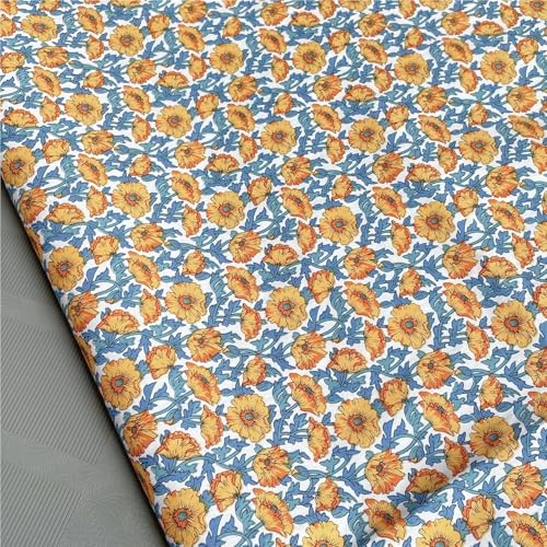Tissu Liberty pour coudre des robes rétro en coton jaune tournesol 40S de 2 mètres