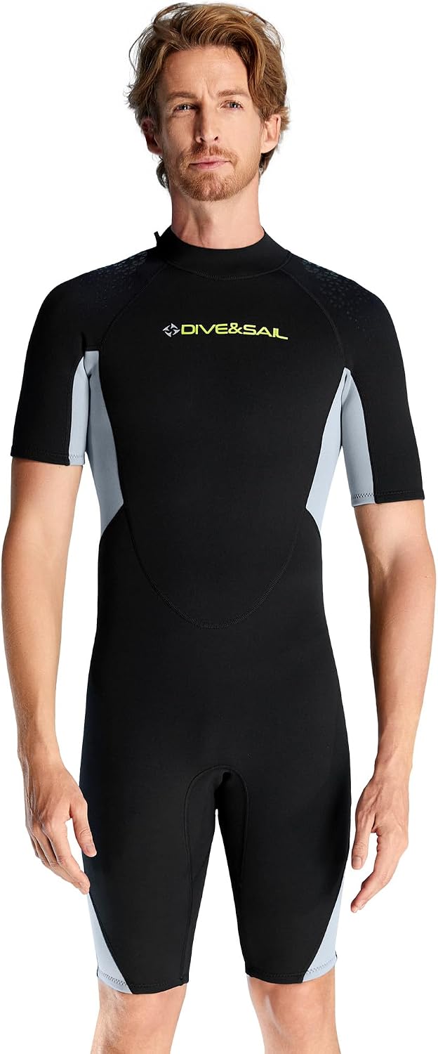 Wetsuit Men's Short Sleeve 1.5 mm Neoprene Shorty Warming Wetsuit Back Zip for Diving Suits Spearfishing Snorkelling Surfing Canoeing L Size