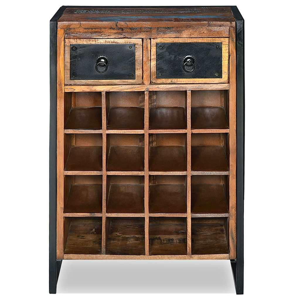 Étagère à vin bois massif 16 bouteilles, armoire de bar vintage et meuble industriel