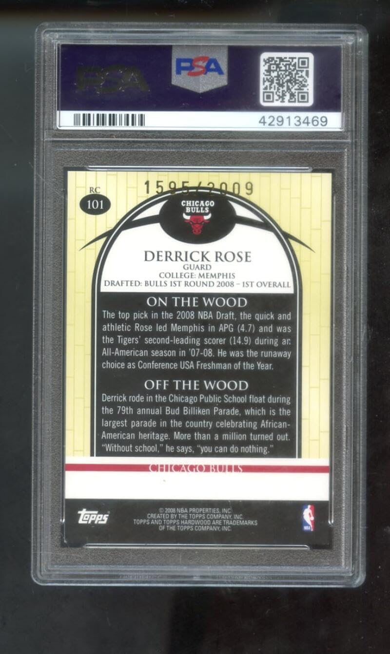 2008-09 Topps Hardwood 1 Ball One #101 Derrick Rose ROOKIE RC PSA 8 Graded Basketball Card NBA 08-09 Chicago Bulls 2008-2009 1595/2009