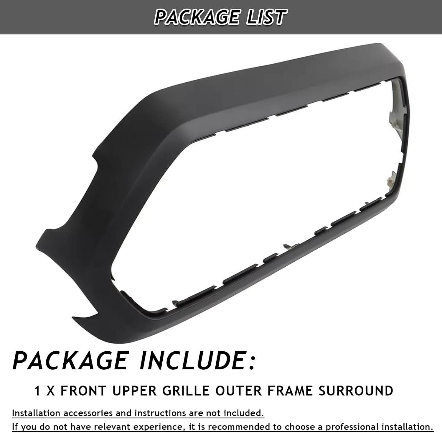 Bweild Front Upper Grille Shell Fit For 2016-2022 Toyota Tacoma Front Upper Grille Outer Frame Surround Replacement For TO1200407 (Matte Black)