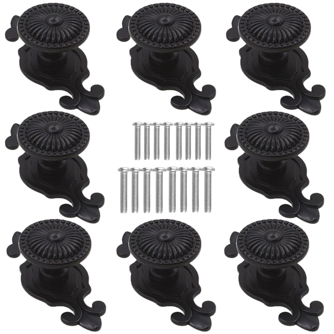Kelier Antique Cabinet Knobs, Vintage Retro Mushroom Drawer Knobs with Backplate, Dresser Pull Handles for Kitchen/Cupboard/Wardrobe/Cabinet (Black-Backplate, 8 Pieces)