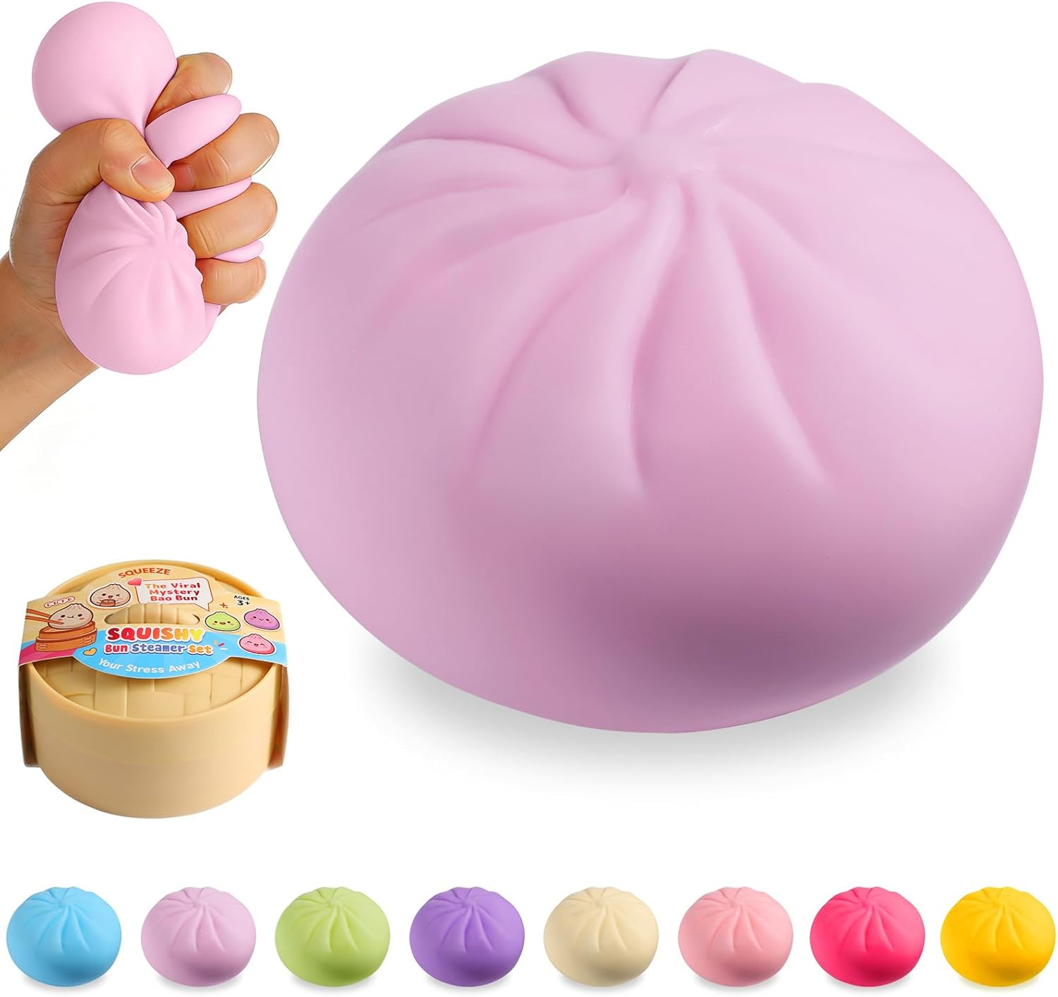 Dumpling Squishy Mystery Box, Viral Squishy Dumpling Toy, Bao Bun Squeeze Stress Relief Fidget Toys for Holiday & Birthday Gifts (Light-Purple)