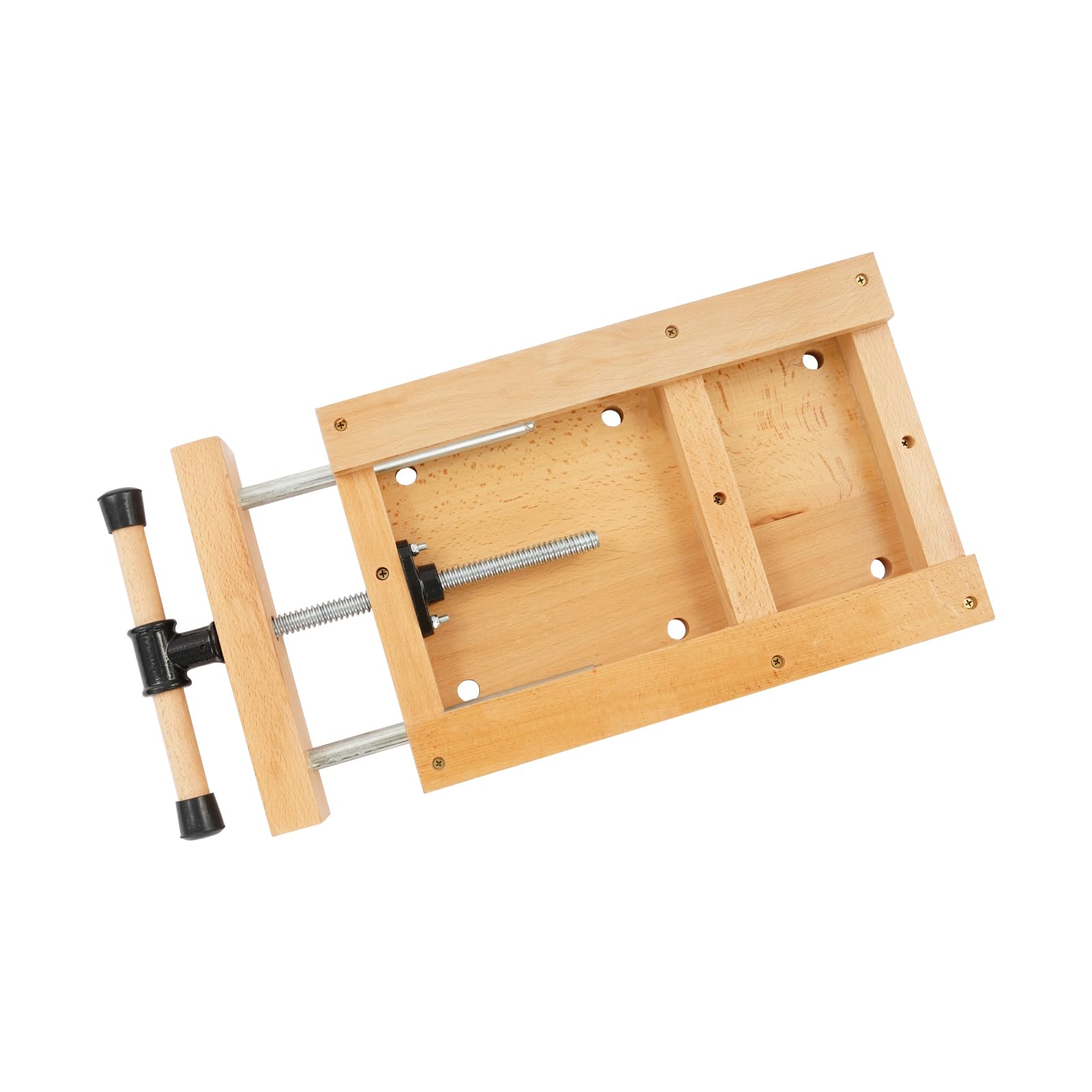 Banco di pialla in legno, 53 x 28 x 7 cm, banco da lavoro con morsa, clip a G regolabili 0-9 cm, apertura 0-14 cm, tavolo da lavoro portatile in legno di faggio per morsetti, pialla