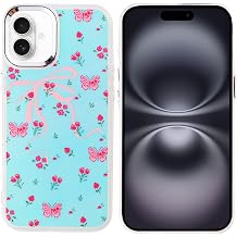 Apple iPhone 16 Uyumlu Airbag Tasar ml  Desenli Kapak K l f, Kelebek, Mavi