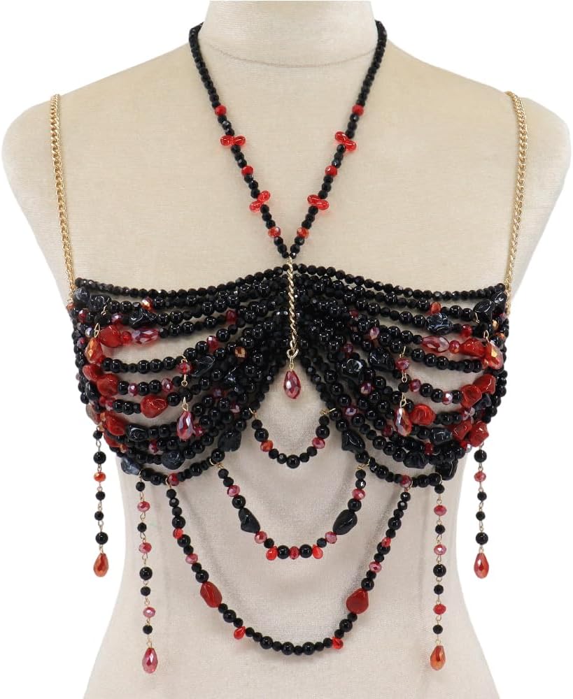 Handmade Cross Body Chain Sexy Bra Multi Layered Bead Jewelry for Women Summer Beach Belly Chain Tassel Accessories