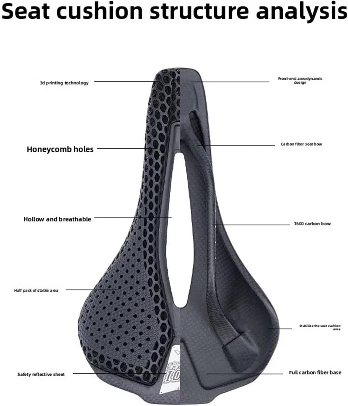 Saddle Cover 3D Printed Carbon Fiber Comfort Shock-Absorbing Saddle for MTB Road Bicycle Cycling Soft