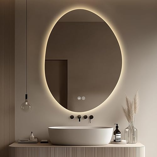 Espejo de baño LED con luces de 25 x 33, espejo de tocador retroiluminado regulable sin escalones con 3 colores, antiniebla, memoria, pantalla de