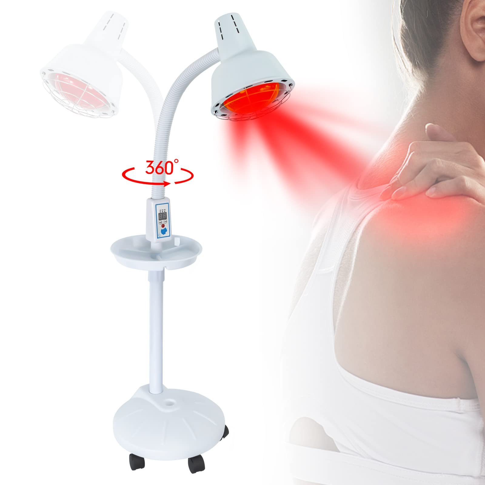 Lampe infrarouge, lampe chauffante infrarouge, lampe à lumière rouge, température réglable et support pour détendre les muscles et soulager la douleur, portable.