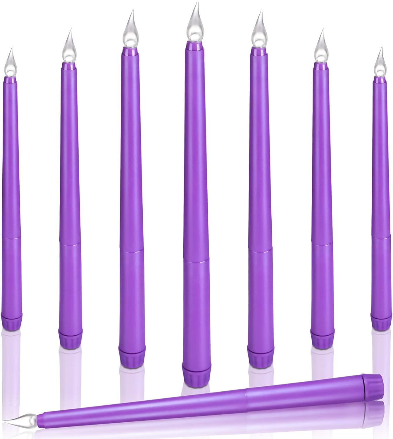 Enhon 8 Pieces Purple Flameless Advent Taper Candles 10 Inch Flickering LED Battery Operated Candles for Wedding Dinner Church Spell Holiday Christmas Advent Rituals