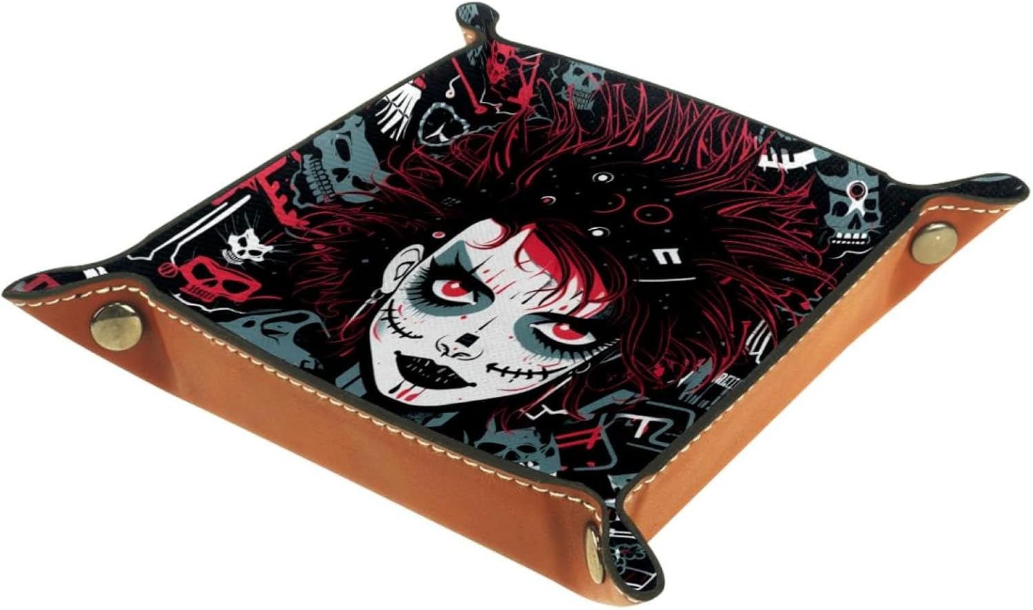 Red Hair Punk Girl Microfiber Leather Dice Trays Folding for RPG DND Table Games, Leather Dice Holder Storage Box Portable Folding Rolling Dice Tray, 20.5x20.5cm image 2