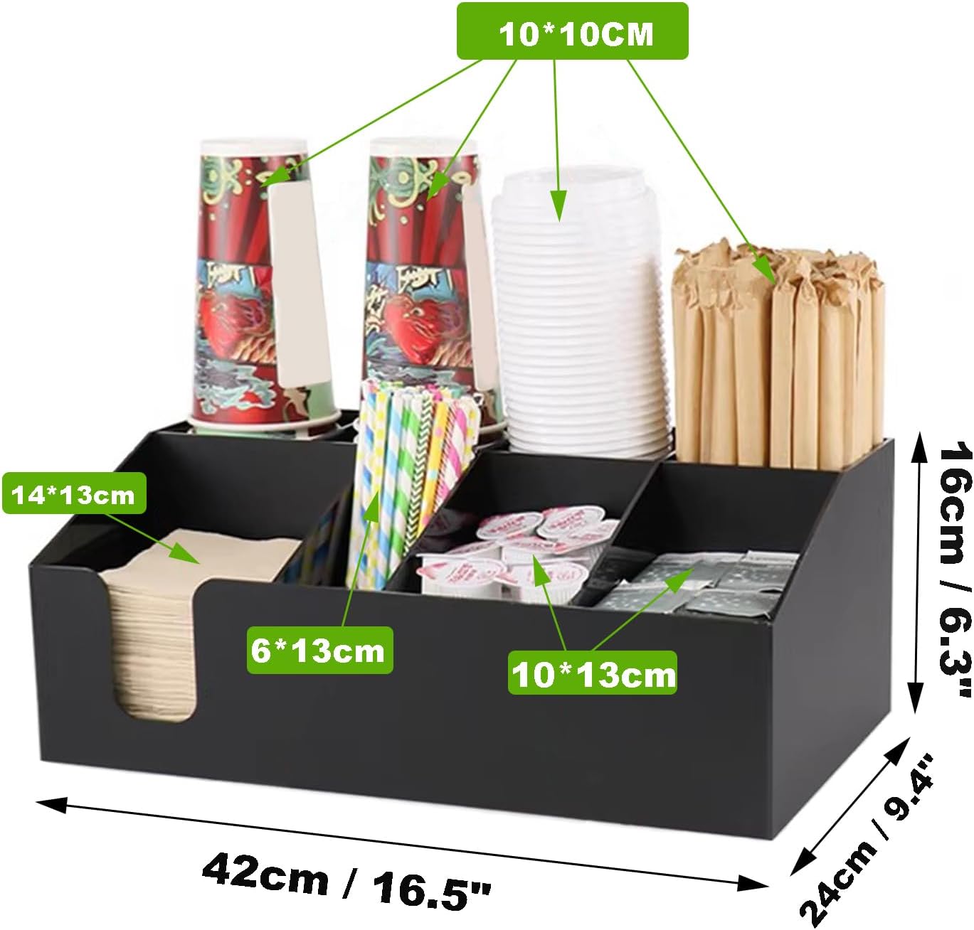 Cup and Lid Holder, Coffee Station Organizer Coffee Condiment Service Tray for Counter, Coffee Bar Supplies Organizer for Home Office Breakroom,Black 03