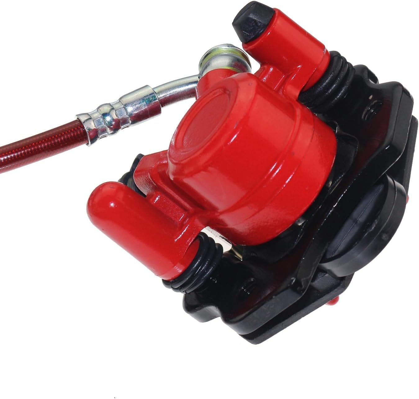 PRO BAT Rear Hydraulic Brake Assembly Caliper Master Cylinder Kit with Extra Brake Pad for Four Wheeler Baja Go Kart Golf Cart ATV, Red