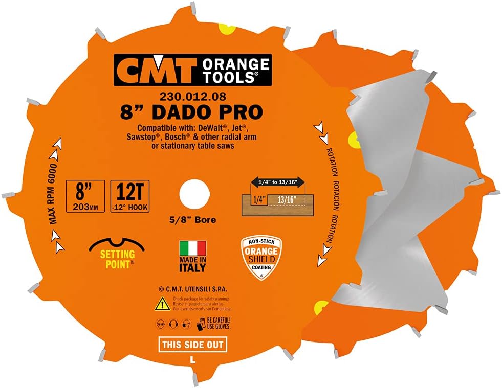 CMT 230.012.08 Dado Pro Set, 8-Inch x 12 Teeth FTG+ATB Grind with 5/8-Inch Bore