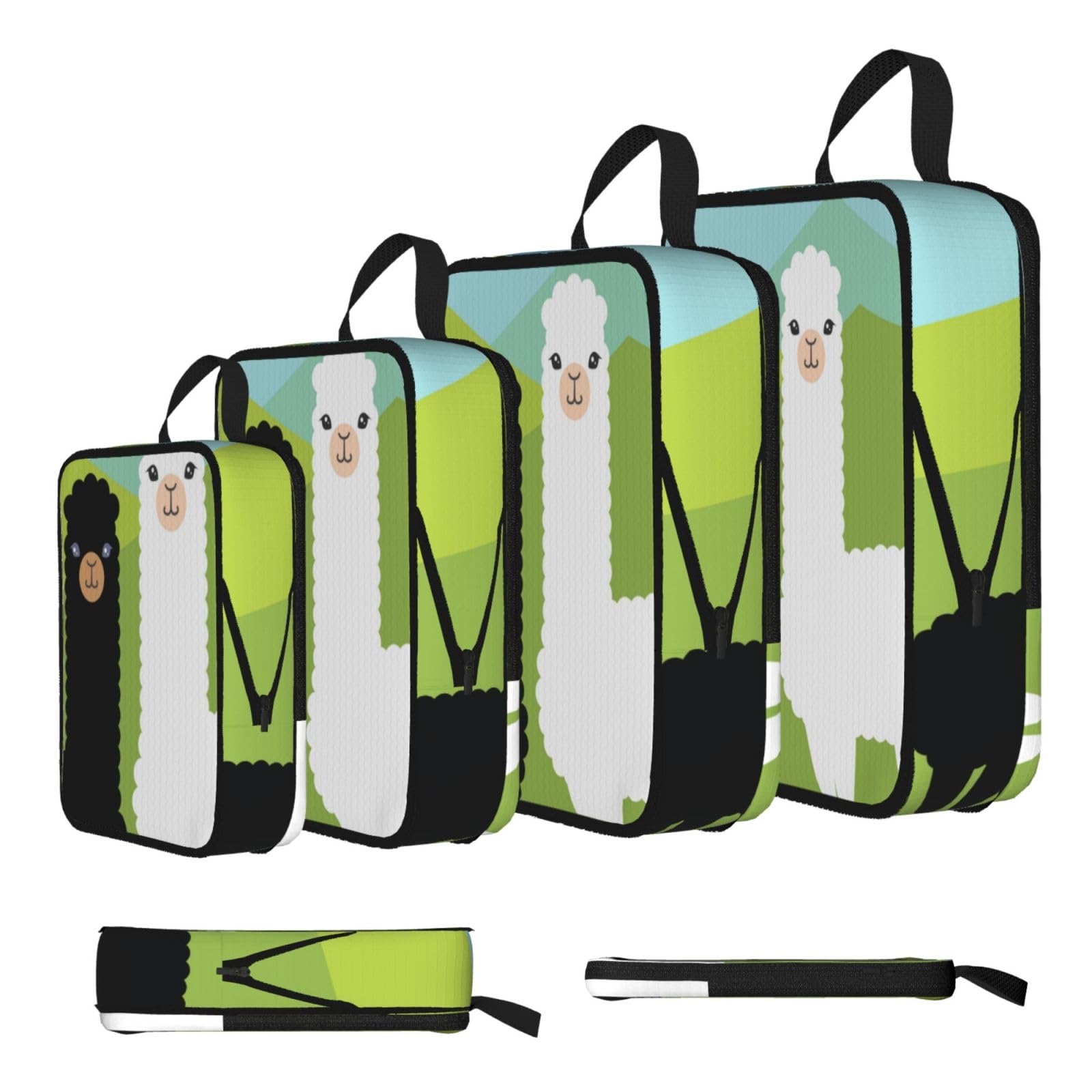 Alpaca Print 4 Set Compression Packing Cubes For Suitcases,Expandable Storage Bags Organizers