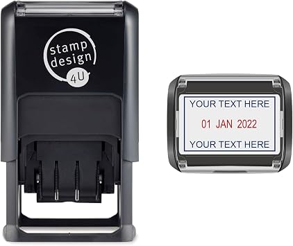 Stamp Design 4U- Personalised Self Inking Word and Date Stamp- Blue & Red Ink- 46 x 32 mm