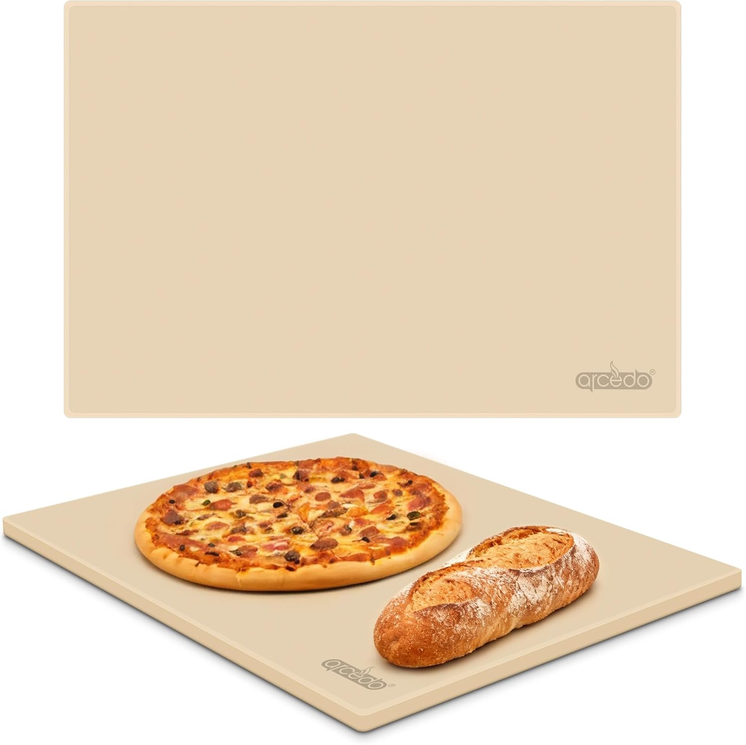 Arcedo Pizza Stone for Grill 20 x 13.5 Inch, Rectangular Large Baking Stone for Bread Thermal Shock Resistant BBQ Grilling Pizza Pan Cordierite Oven Cooking Pan With PE Scraper