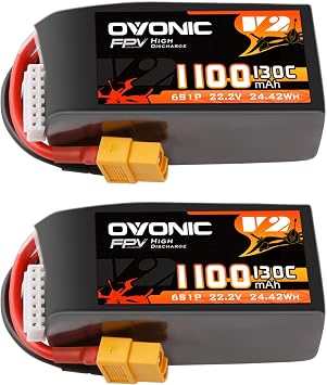 OVONIC 130C 6S 1100mah Lipo Battery 22.2V Pack with XT60 Plug for FPV Racing