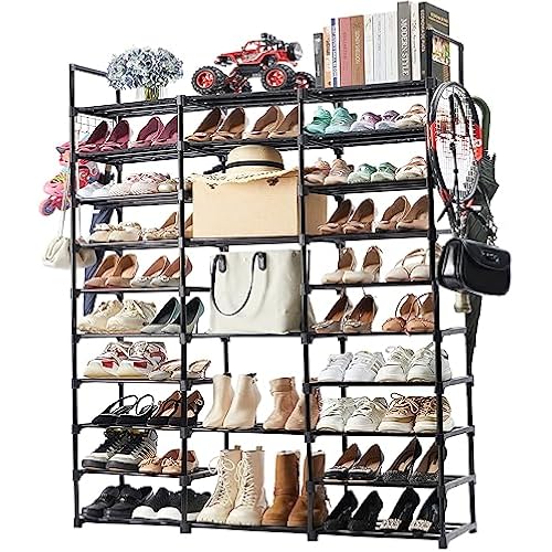 Mavivegue 10 Tiers Shoe Rack Tall Shoe Organizer Shoe Storage 55-65 Pairs Vertical Shoe Shelf Large Shoe Rack Organizer Stackable Shoe Racks for Entryway, Closet, Garage, Bedroom,Cloakroom -Black
