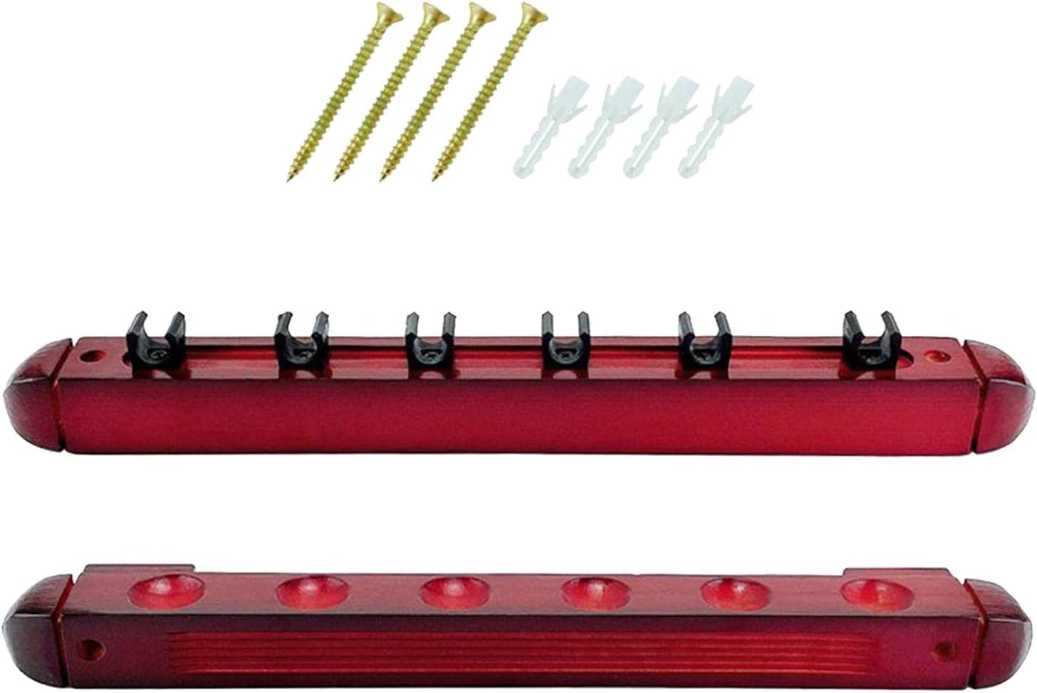 Wooden Pool Cue Rack Holder Organizer for 6 Cues Wine Red - Wall Mounted Wooden Pool Cue Stick Stand for Billiard Players - Perfect for Pool Bars Clubs - Wood Billiard Cue Rack