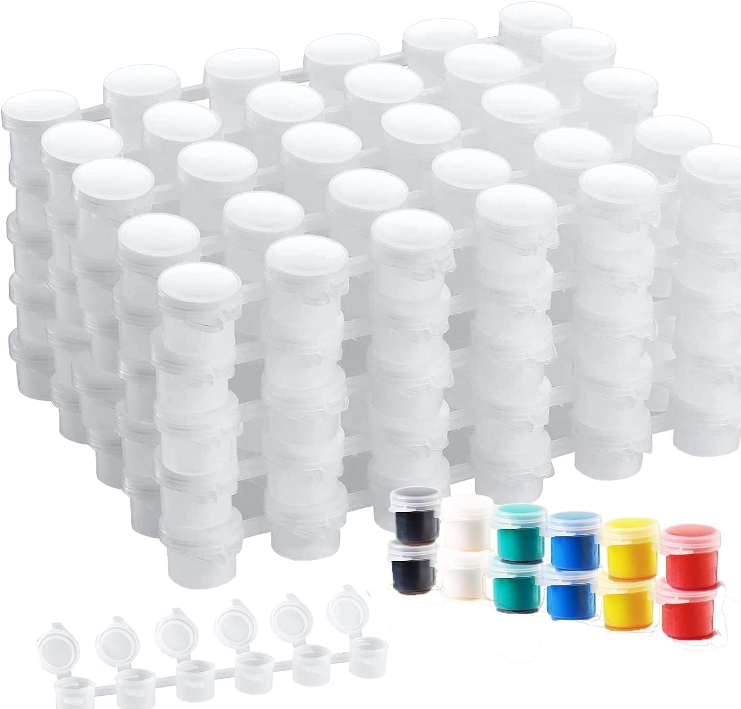AZKEEGREY 240 Pcs Empty Paint Pots with Lids, 3ml/ 0.1oz Mini Plastic Empty Paint Pots Palettes, Paint Pot Strips Storage Containers for Camps Paintings(6 Cups/Strips, Total 40 Strips)