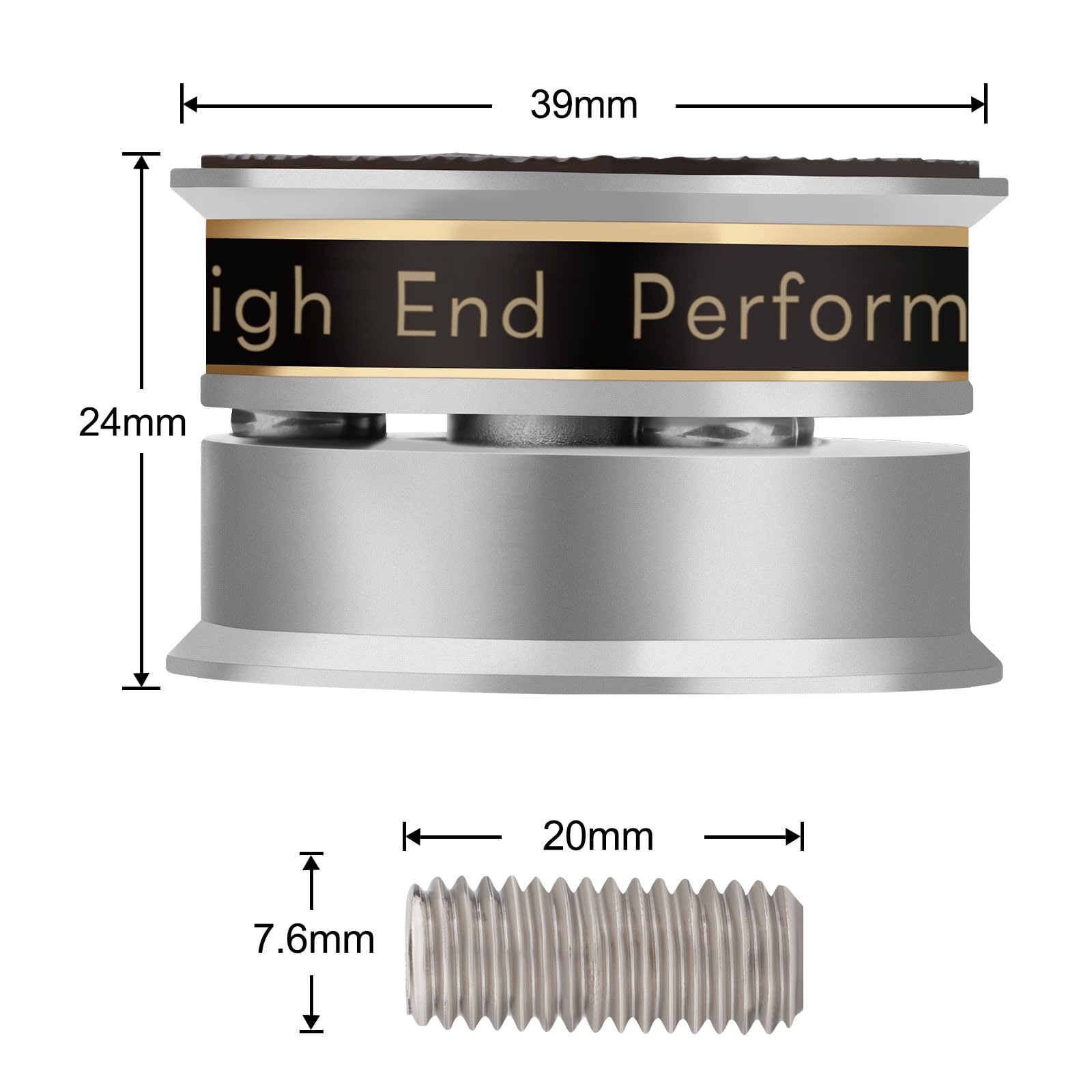 Monosaudio Lot De 4 Pieds Isolants Aluminium 40x20 Mm - Pour Haut-Parleurs, Amplis, Platines - Anti-Vibrations HiFi