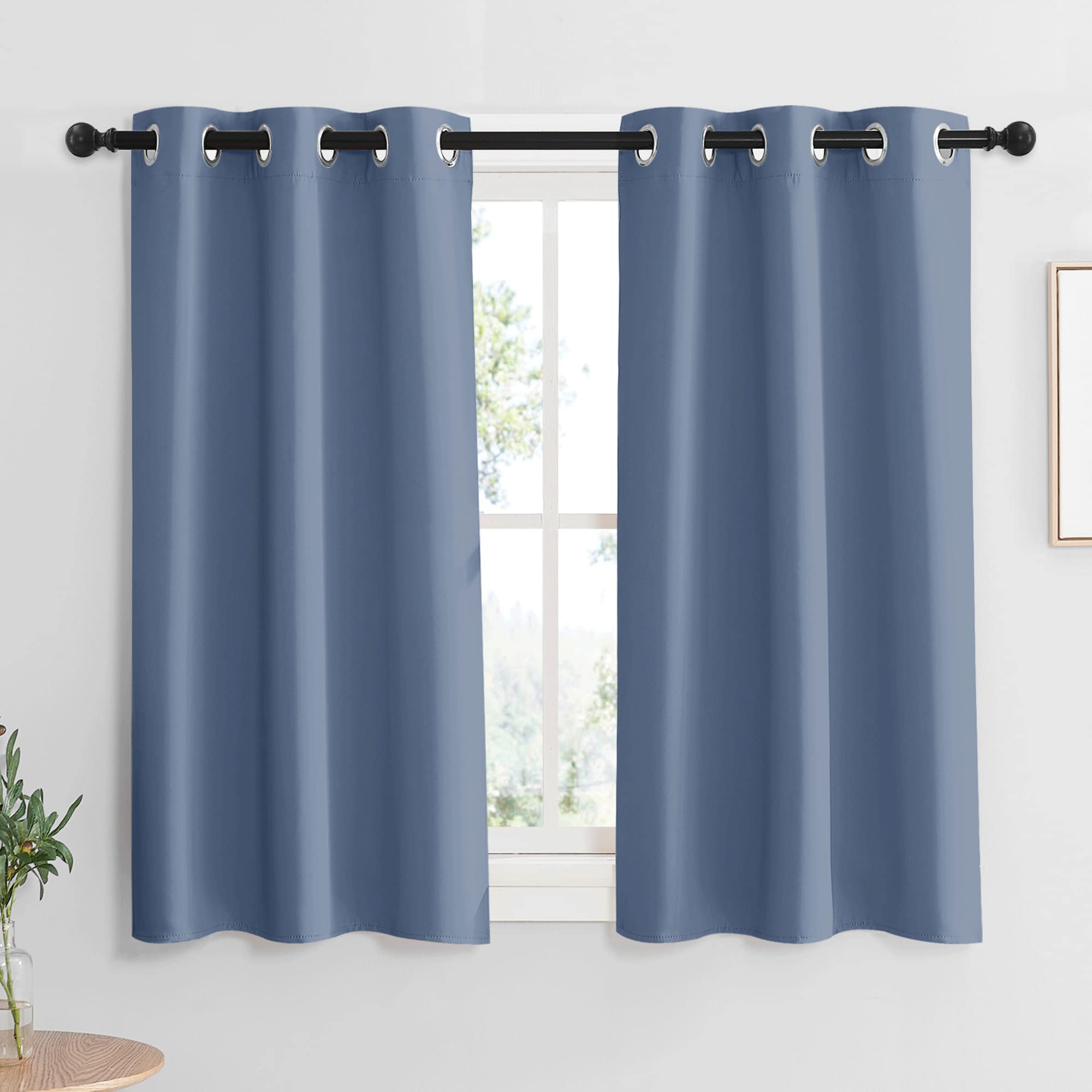 RYB HOME Blue Blackout Curtains for Living Room, Heavy Duty Curtains Drapes Room Darkening Privcay Window Treatment for Bedroom Closet Basement, W37 x