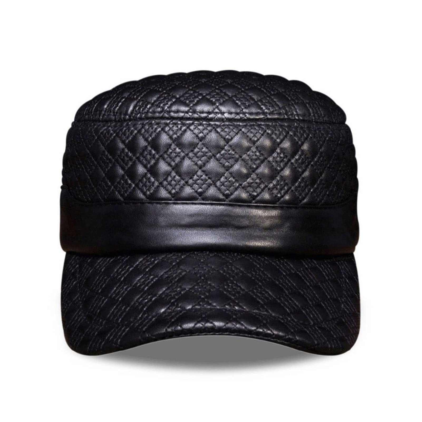 Cappelli e Cappelli da Baseball in Vera Pelle da Uomo in Vera Pelle da Uomo Nuova Primavera Vera Pelle Capsula(Black with Line)
