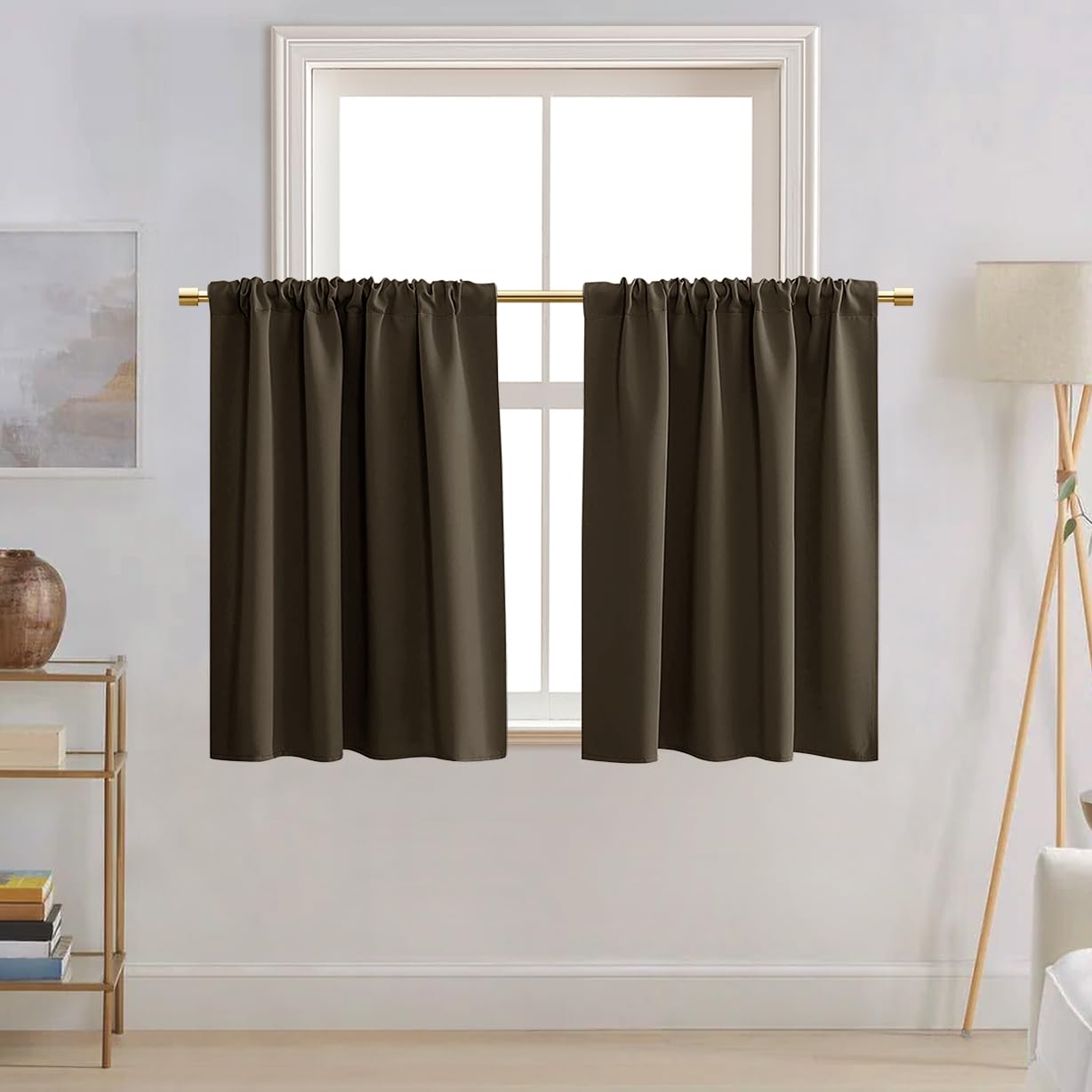 Amazon｜チョコレートブラウン カフェカーテン 長さ30インチ コーヒー