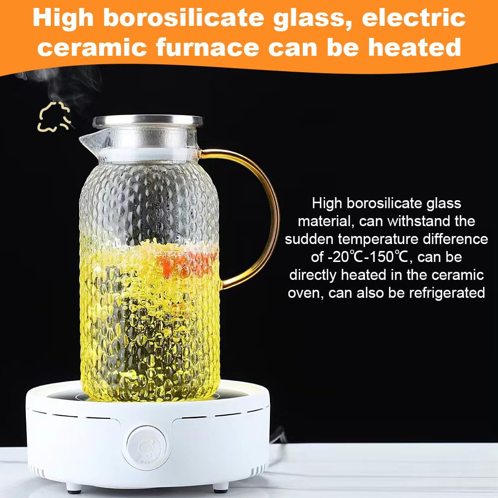 Waterkaraf, glazen karaf met deksel, 1,8 l, voor warm koud water, doe-het- zelf