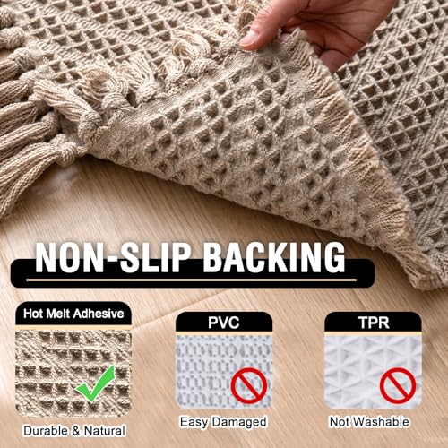 H.VERSAILTEX Waffle Bath Runner Rug Long Bath Mat Super Absorbent Boho Bath Rugs Non Slip Bath Runner for Bathroom Floor Machine Washable Dry Fast Bathroom Rugs with Tassels, 24" x 60", Irish Cream by H.VERSAILTEX - Used condition - Image 5
