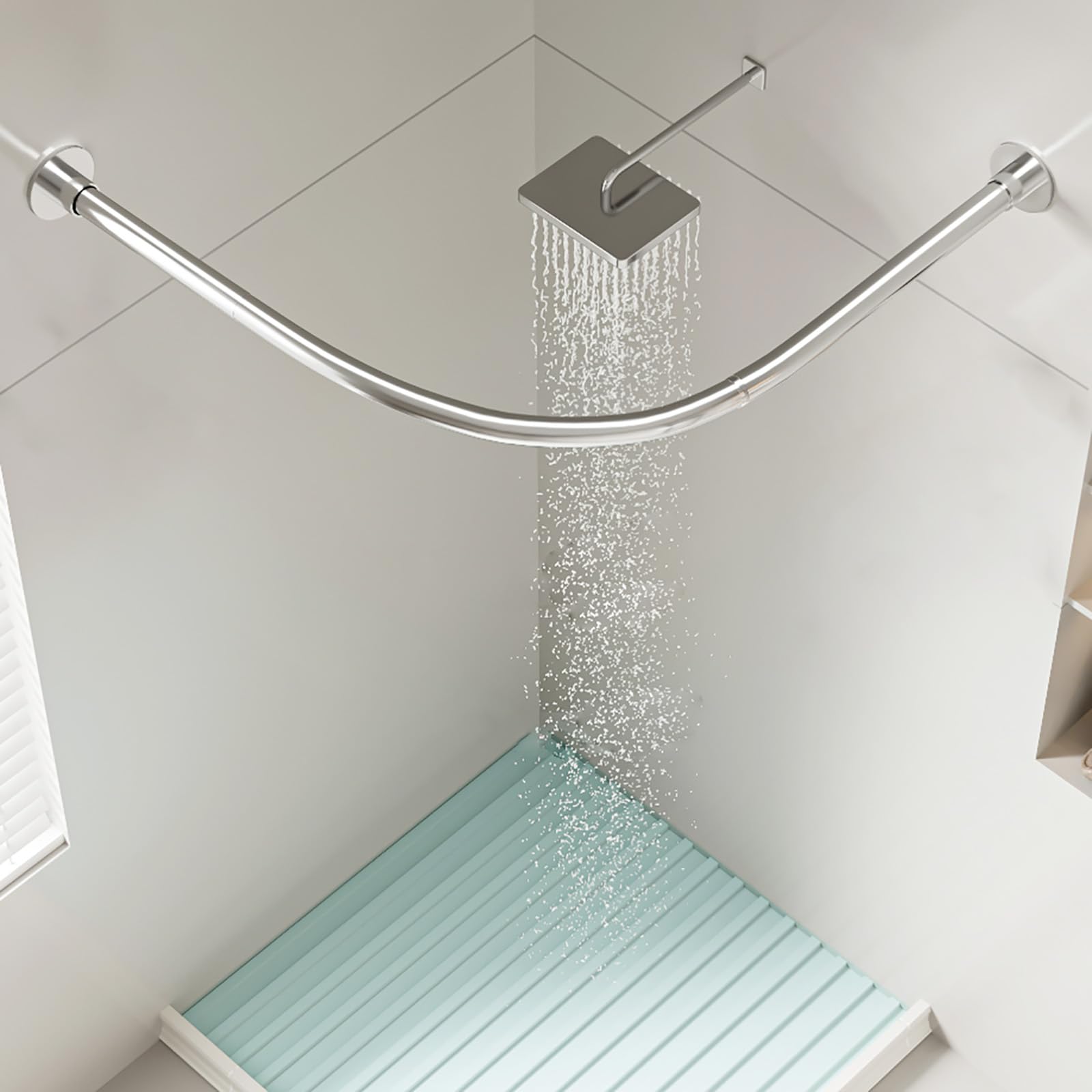 Tringle à rideau de douche en L 70x70 cm en acier inoxydable durable pour angle