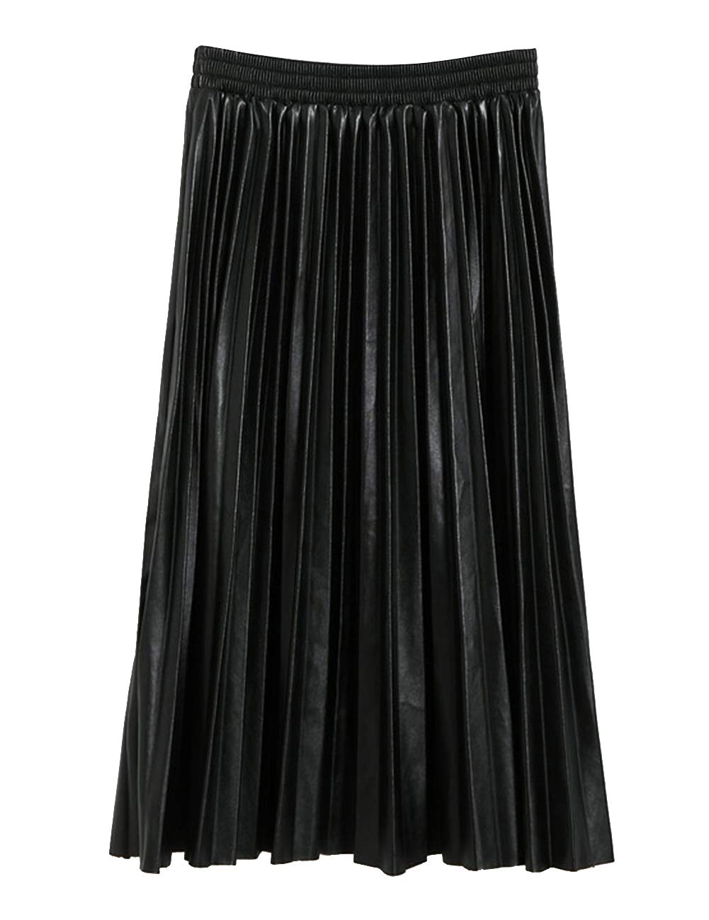 SUNFURA Women's Winter Faux Leather Elastic Waist Swing Flare Pleated Skirt