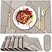 Amzeeniu Set 6 Pezzi Tovagliette PVC da Tavola Tovagliette Americana 45 x 30cm Tovagliette Non-scivolose Resistenti al Calore,In Vinile Tessuto al Lavabili Cucina Rettangolo e 6 Sottobicchieri Grigio