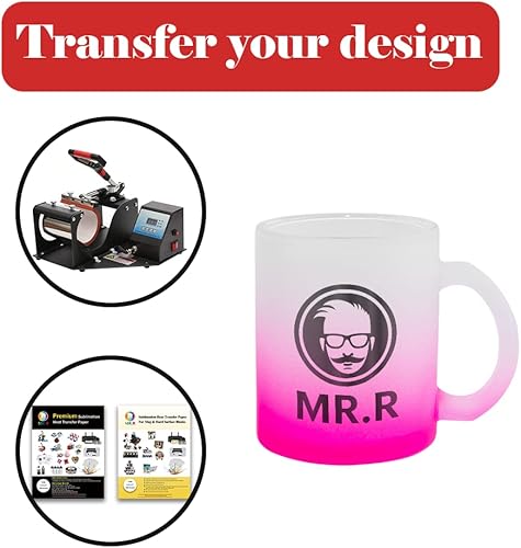 Miniatura 6 de MR.R Juego de 6 tazas de vidrio rojo rosa esmerilado de 11 onzas con asa para transferencia de revestimiento térmico térmico