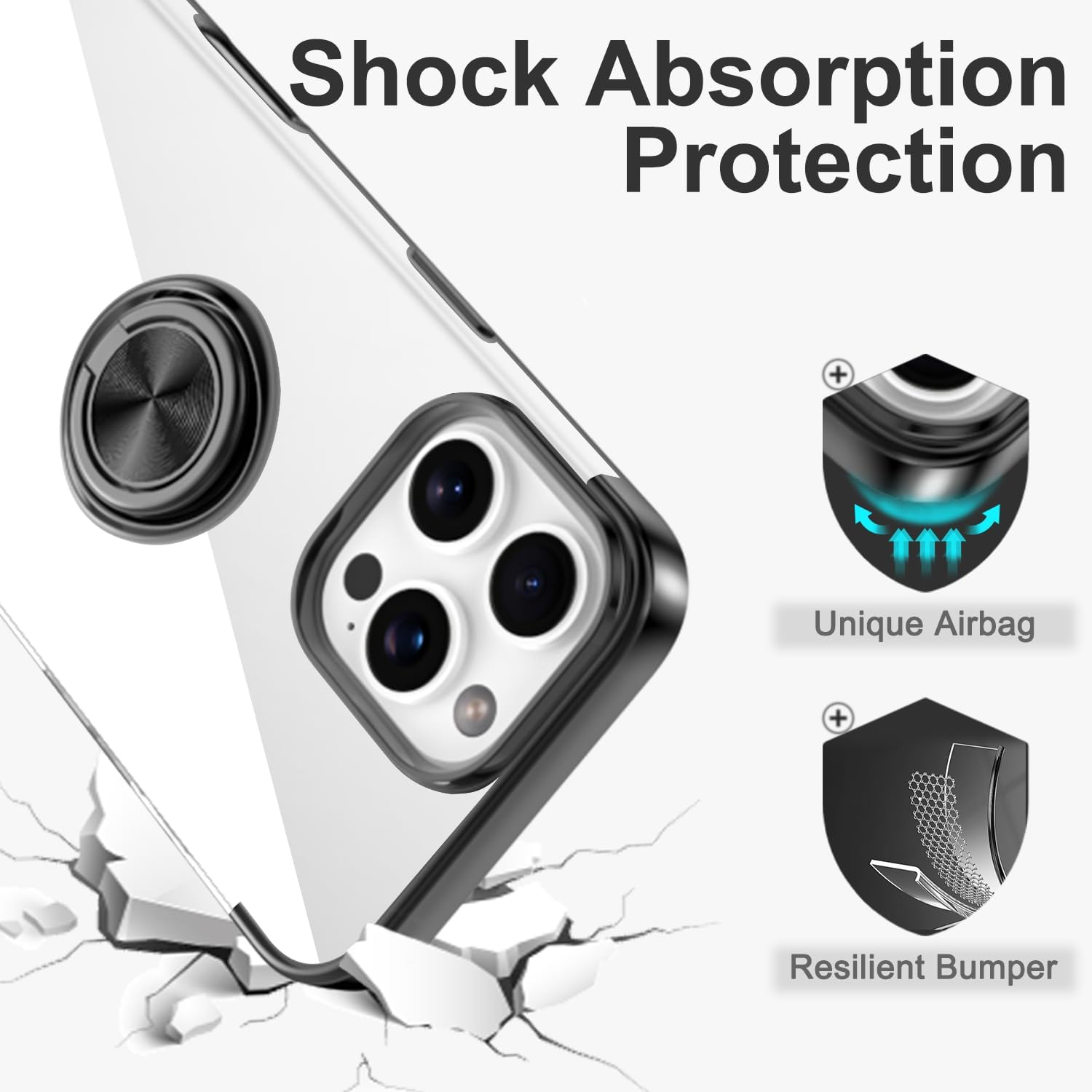 Tnarru Designed for iPhone 16 Pro Clear Case with Stand [Magnetic Ring Holder Kickstand] Soft TPU Bumper Non-Yellowing Anti-Scratch Lightweight Slim for iPhone 16 Pro Case Black - Image 6