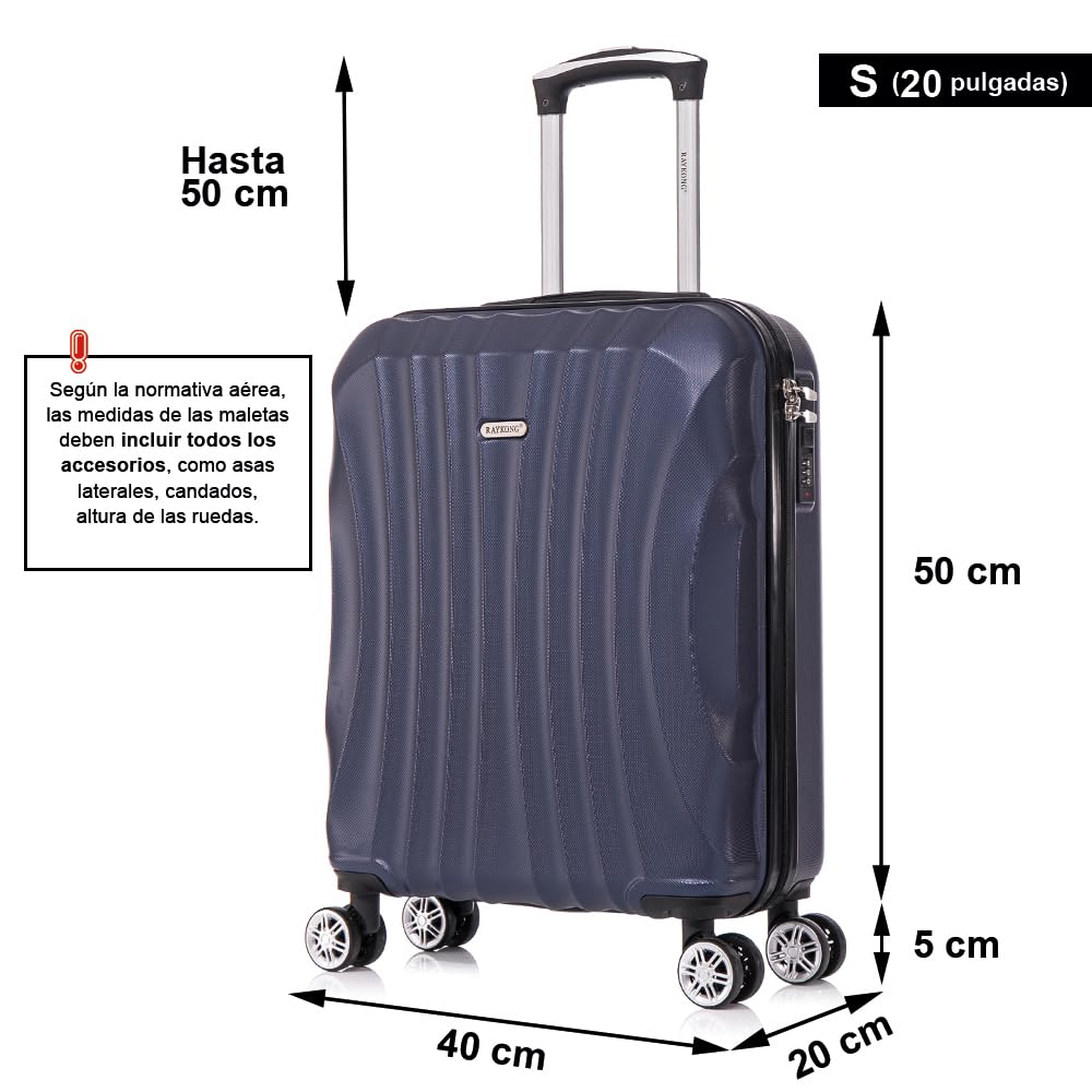 RAYKONG Maleta de Cabina ABS 55x40x20cm 44L Azul Marino