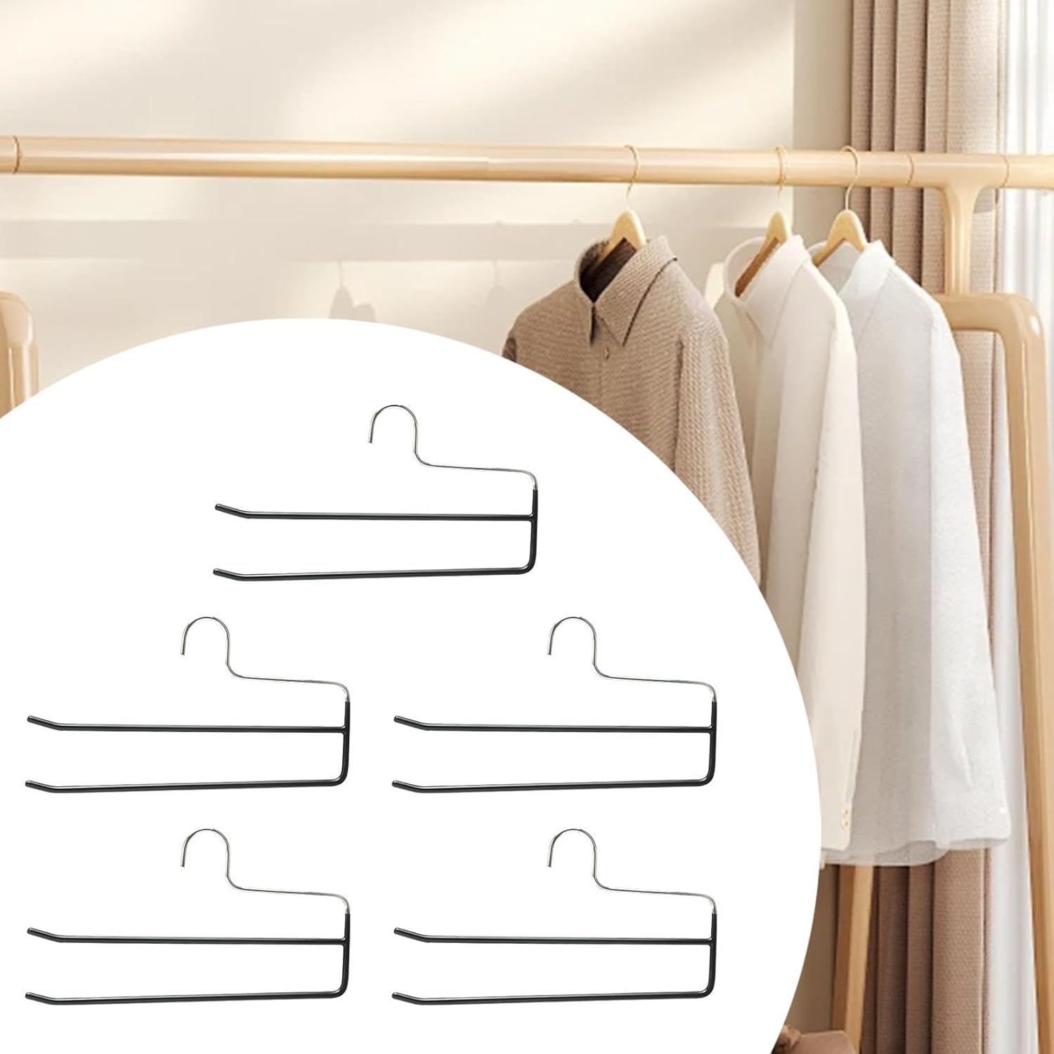 5X Pants Hangers Jean Hangers Closet Storage Organizer Trouser Hangers Space Saving Hangers for Scarf Tie Leggings Jeans(Black)