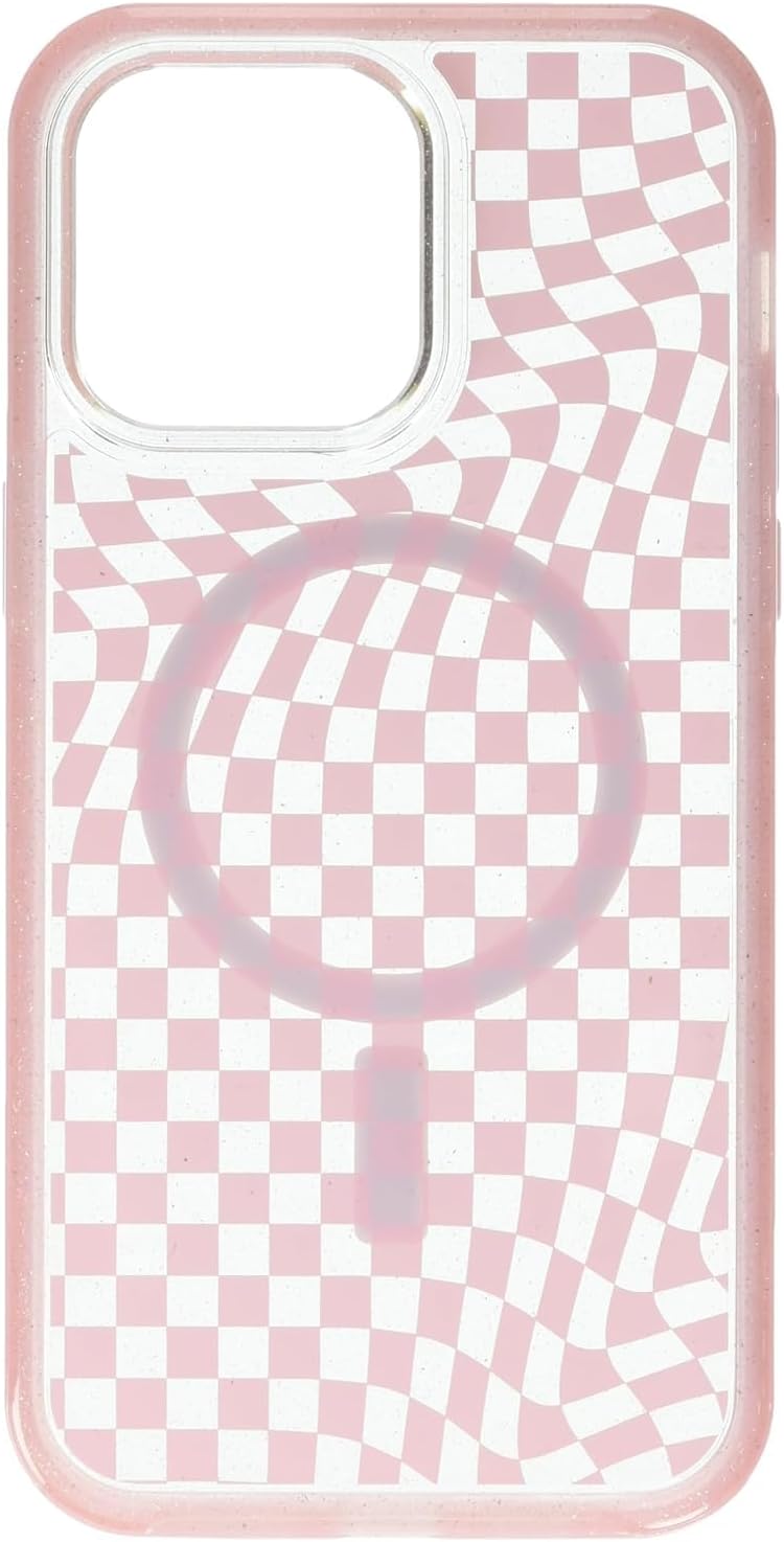 OtterBox iPhone 14 Pro Max (Only) Symmetry Clear Series+ Case - Checkmate (Pink) - Ultra-Sleek - Snaps to MagSafe - Raised Edges Protect Camera & Screen - Non-Retail Packaging