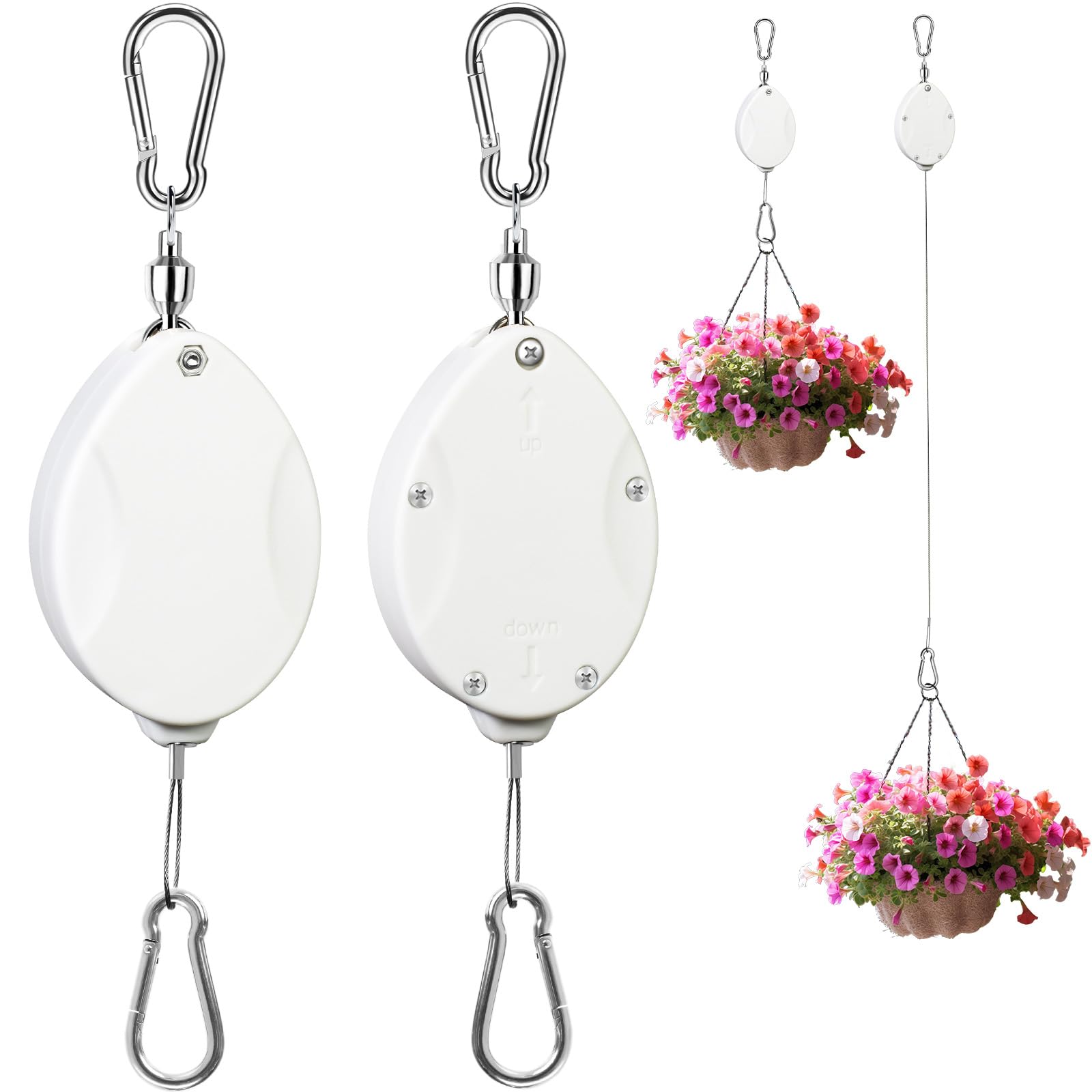 ZUZUAN 2Pcs Retractable Plant Hanger,Easy to Raise and Lower,White