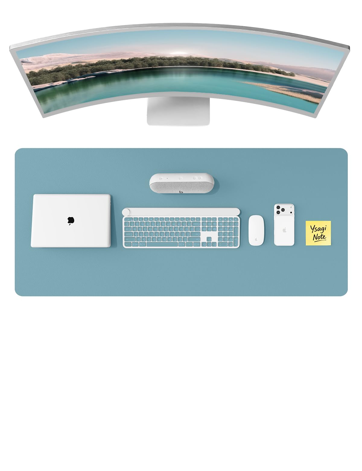 YSAGi Leather Desk Pad Protector, Office Desk Mat, Large Mouse Pad, Non-Slip PU Leather Desk Blotter, Laptop Desk Pad, Waterproof Desk Writing Pad for Office and Home (Aquamarine, 47" x 17")