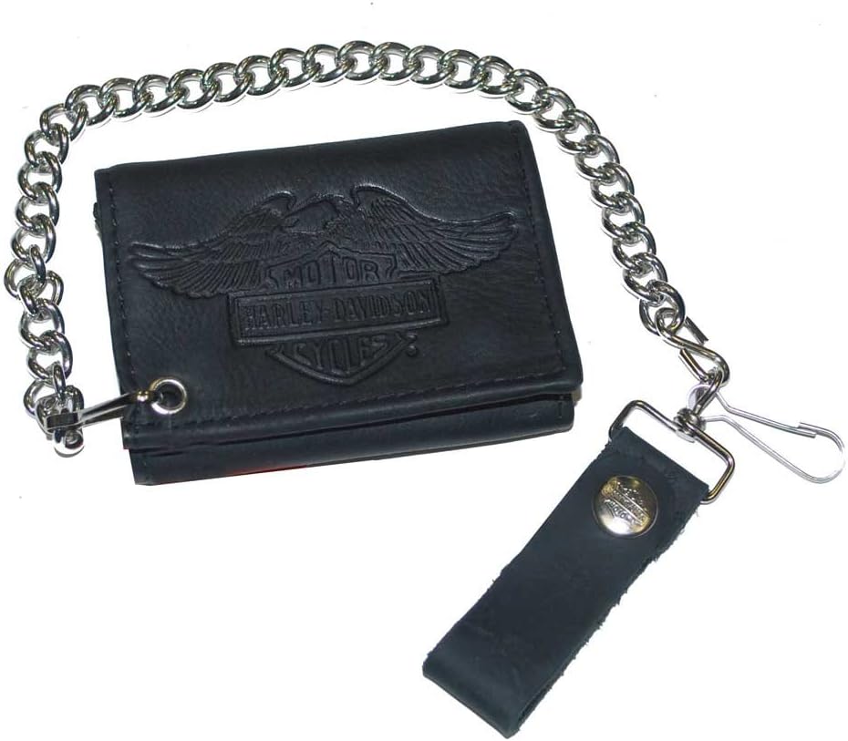 Harley-Davidson Mens Eagle Bar & Shield Tri-Fold Biker Chain Wallet BLK TC305H-4