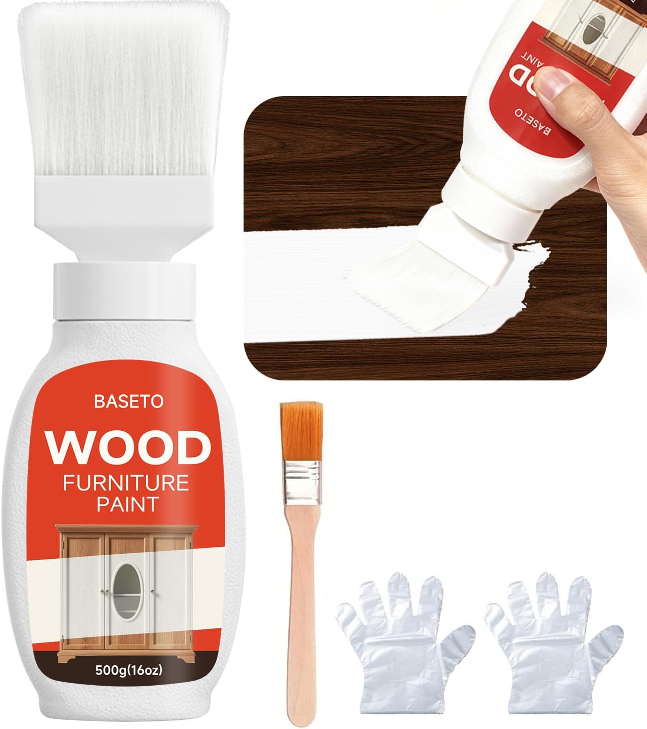 Wood Paint for Furniture, Durable Cabinet Countertop Paint Easy Application for DIY Projects, Wood, Metal, Home Decor and More(32OZ, White with Tools)