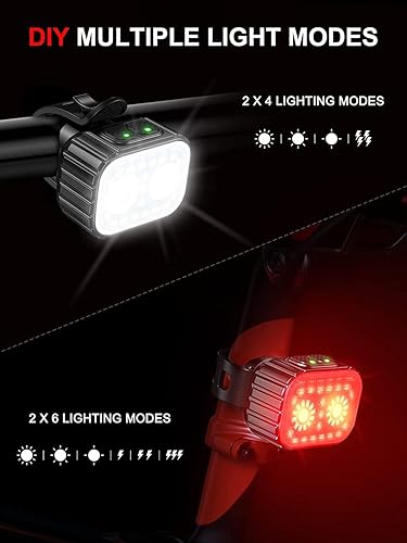 Miniatura 3 de Luces de bicicleta, juego de luces de bicicleta recargables súper brillantes 8+12 modos, luces impermeables IPX6 para bicicleta de seguridad