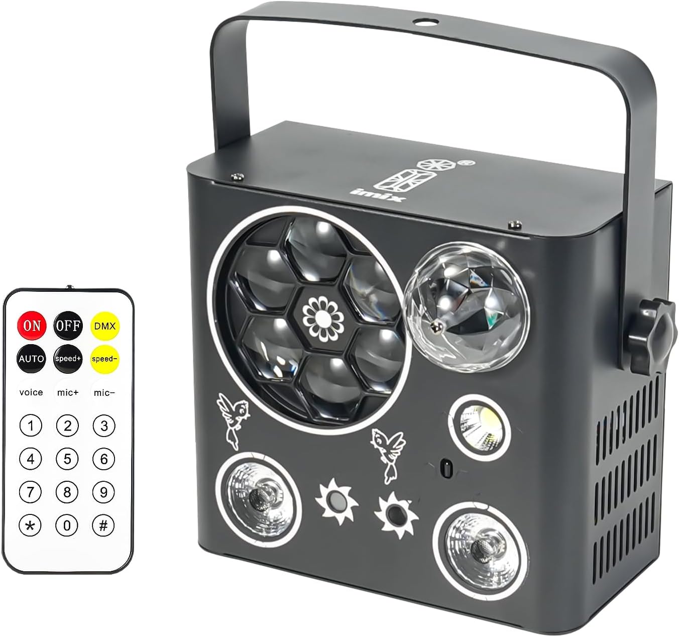 DJ Party Light, 5in1 Bee Eye LED Patterns Magic Ball Red Green Dance Party Lights, DMX Remote Sound Control Strobe Wash DJ Disco Lights for Parties Indoor Stage Club Events Home Festival